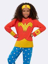Pijama Infantil Manga Longa Mulher Maravilha com Estampa Metalizada e Tiara Exclusiva Pijama Infantil Manga Longa Mulher Maravilha com Estampa Metalizada e Tiara Exclusiva