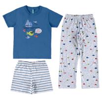 Pijama Infantil Masculino Brilha no Escuro 3 Peças: Camiseta, Calça e Bermuda Malwee Kids