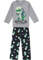 Pijama Infantil Masculino Inverno Cinza Space Explorer Brilha no Escuro - Kyly