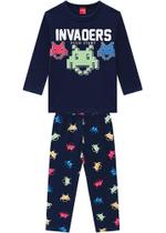 Pijama Infantil Masculino Inverno Marinho Invaders Brilha no Escuro - Kyly