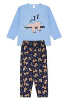 Pijama Infantil Masculino Inverno Preguiça - Hey Kids Azul Claro