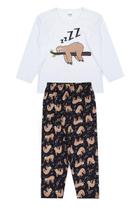 Pijama Infantil Masculino Inverno Preguiça - Hey Kids Branco