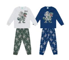 Pijama Infantil Masculino Kyly Estampa que Brilha no Escuro - Branco/Verde ou Azul Palace 208.140