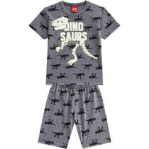 Pijama infantil masculino manga curta e shorts 100% algodão com estampa que brilha no escuro