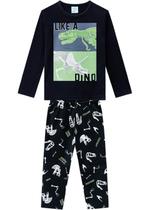 Pijama Infantil Masculino Preto que Brilha no Escuro Dino Inverno Kyly