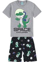Pijama Infantil Masculino Verão Cinza Space Explorer Brilha no Escuro - Kyly