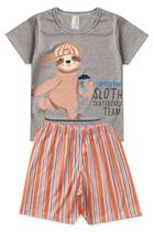 Pijama Infantil Masculino Verão Coffe With Skateboard - Hey Kids - Mescla