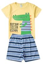 Pijama Infantil Masculino Verão Dinossauro - Hey Kids Amarelo