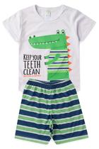 Pijama Infantil Masculino Verão Dinossauro - Hey Kids Branco Pijama Infantil Masculino Verão Dinossauro - Hey Kids Branco