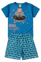 Pijama Infantil Masculino Verão Good Night Cat - Hey Kids Azul