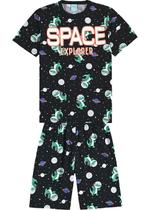 Pijama Infantil Masculino Verão Preto Space Explorers Brilha no Escuro - Kyly