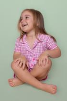 Pijama Infantil Menina Americano Xadrez Rosa