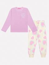 Pijama Infantil Menina Blusa Manga Longa E Calça Corações Lilás Mundo Cinti