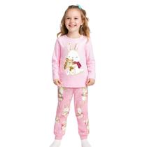 Pijama Infantil Menina Blusa Manga Longa e Calça Meia Malha Confortável Moderno Kyly 1000865