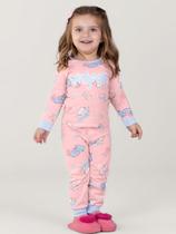 Pijama Infantil Menina Bonjour Rosa Brilha Escuro Brandili