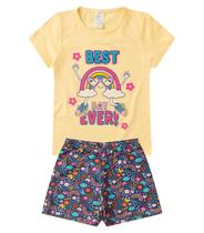 Pijama Infantil Menina Brilha no Escuro Kappes Amarelo