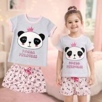 Pijama Infantil Menina Rosa Conjunto De Pandinha Fofo Verão com Tecido Macio e Confortável