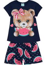 Pijama Infantil Menina Verão Azul Marinho Baby Bear Brilha no Escuro Kyly Kids