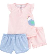 Pijama Infantil Menina Verão Galinha Com 3 Peças Carters Pijama Infantil Menina Verão Galinha Com 3 Peças Carters