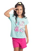 Pijama Infantil Menina Verde e Short Pink - Izitex Pijama Infantil Menina Verde e Short Pink - Izitex