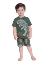 Pijama infantil menino brilha no escuro dinossauro camiseta e bermuda kyly