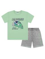 Pijama Infantil Menino Camiseta E Bermuda Pizza Verde E Mescla Divertto