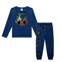 Pijama Infantil Menino Camiseta Manga Longa e Calça Algodão Game Brilha no Escuro Azul - Kyly Pijama Infantil Menino Camiseta Manga Longa e Calça Algodão Game Brilha no Escuro Azul - Kyly