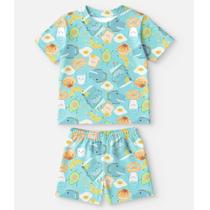 Pijama Infantil Menino Com Estampa Café da Manhã Azul Bimbi Pijama Infantil Menino Com Estampa Café da Manhã Azul Bimbi