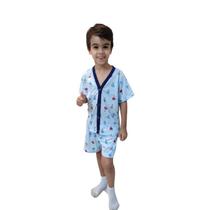 Pijama Infantil menino de Botão americano Pijama Manga Curta e Short Masculino