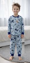 Pijama Infantil Menino Inverno em Malha Estampa Game Pijama Masculino Roupa de Dormir Blusa Manga Longa e Calça com Punhos em Ribana