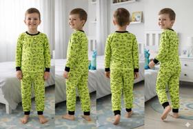 Pijama Infantil Menino Inverno Estampado Dinossauro Pijama Masculino Longo Verde Blusa Manga Longa e Calça com Punhos em Ribana Pijama Infantil Menino Inverno Estampado Dinossauro Pijama Masculino Longo Verde Blusa Manga Longa e Calça com Punhos em Ribana