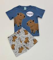 Pijama Infantil Menino Kyly Camiseta e Bermuda Capivaras Verão Moda Kids