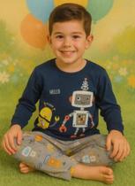 Pijama Infantil Menino Manga Longa Brilha No Escuro