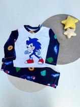Pijama Infantil Menino Manga Longa Em Suede Sonic