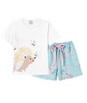 Pijama Infantil Pingo Lelê Manga Curta Mãe e Filha Flores e Estrelas Branco