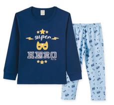 Pijama Infantil Pingo Lelê Manga Longa Hero Marinho e Azul