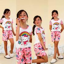 Pijama Infantil Shorts Menina Hello Kitty + Xuxinha Cabelo