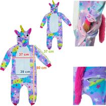 Pijama infantil unicornio tamanho pp com capuz + bolso e ziper e botao