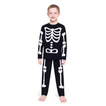 Pijama Infantil Veggi 11010413 Manga Longa Esqueleto Feminino e Masculino Brilha No Escuro Algodão