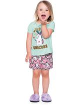 Pijama Infantil Verão Unicórnio, Com Detalhe no Short que Brilha no Escuro Verde, 2 peças - Fakini