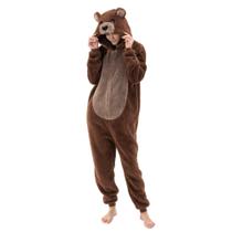 Pijama INT&TDR FANTASY Snug Fit Adult Bear, fantasia de peça única Sherpa Cosplay de Halloween com zíper de animais Pijama INT&TDR FANTASY Snug Fit Adult Bear, fantasia de peça única Sherpa Cosplay de Halloween com zíper de animais
