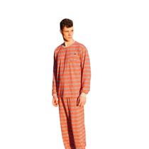 Pijama Inverno Algodão Longo de Frio Listra Laranja