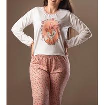 Pijama inverno calça e blusa manga longa estampados feminino moda barata