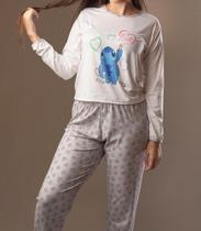 Pijama inverno feminino calça e blusa manga longa estampados confortável