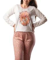 Pijama inverno feminino calça e blusa manga longa estampados confortável