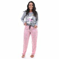 Pijama Inverno Feminino Manga Comprida e Calça Longa Snoop