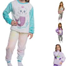 Pijama Inverno Fleece Soft Plush Quentinho O Melhor Infantil Brilha No Escuro Gato Sereia