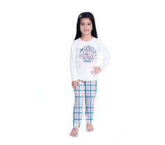 Pijama inverno Kaka INFANTIL XADREZ AZUL E BEGE de frio Feminino Roupa De Dormir
