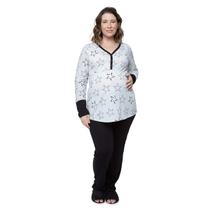 Pijama Inverno Plus Size Amamentação com Botões estrelas Linda Gestante Pijama Inverno Plus Size Amamentação com Botões estrelas Linda Gestante