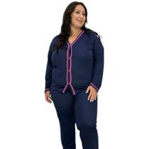 Pijama Inverno Plus Size Blusa Manga Longa e Calça 50 52 54 56 - JANAINA